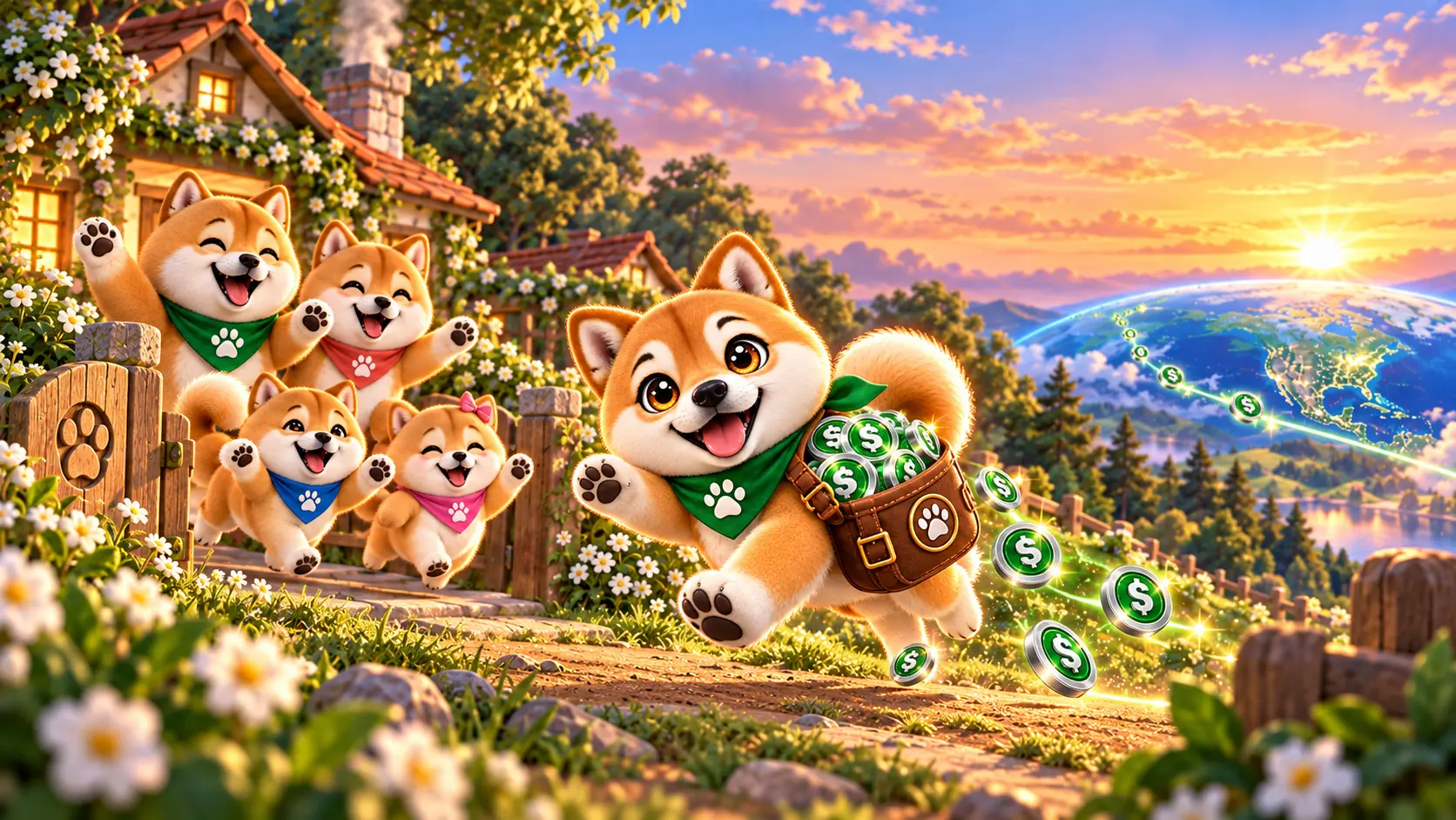 The Dollar Collector returns home with a full satchel as his delighted Shiba family welcomes him